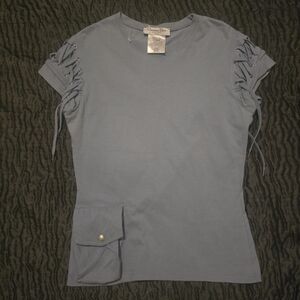 Christian Dior Fitted Blue Top With Pocket And Shoulder Ties